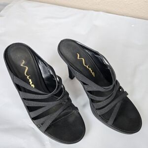 Nina Black French Peau Strappy Heels Size 6M Pre-Owned In Original Box #2A1427